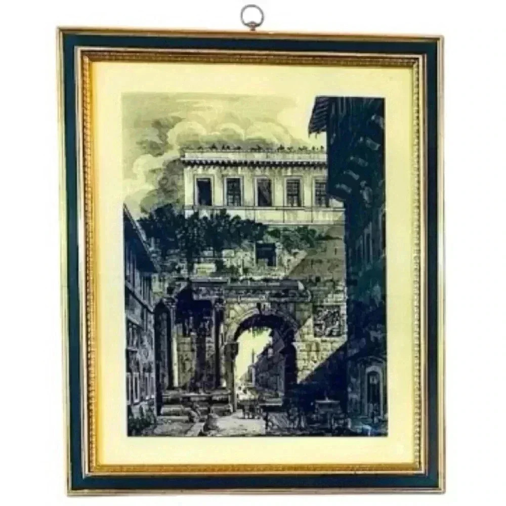Vintage MCM Turner Hand Colored Italian Scene Glass in Frame Artwork